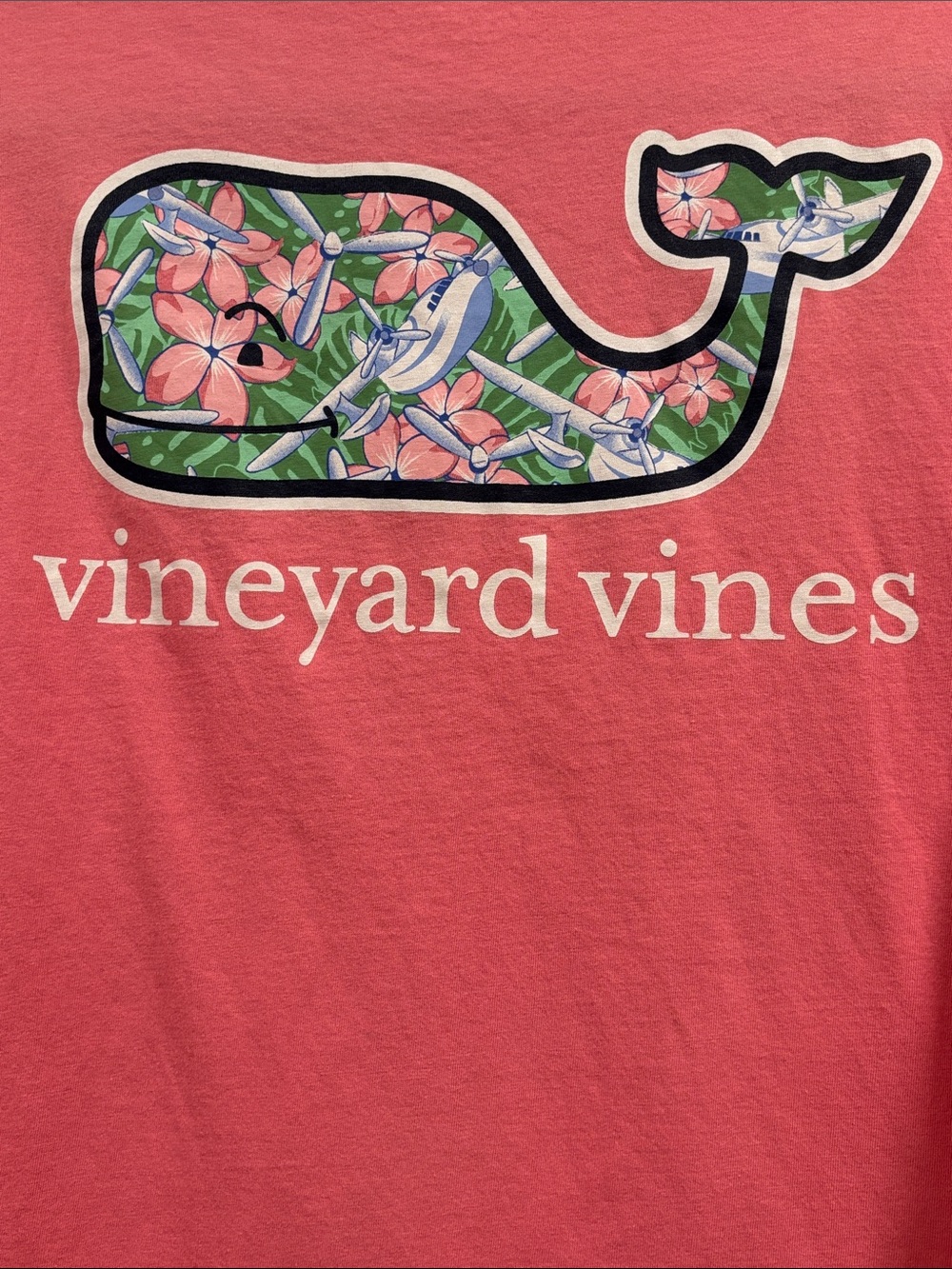 Vineyard Vines Men's Floral Seaplanes Whale Pocket Tee in Coral